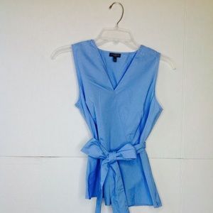 Talbots Blue Sleeveless Top Bow Tie Front Petite